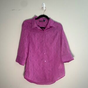 Merrell SelectWick Womens Magenta Pink Shear Pattern 3/4 Sleeve Button Up   S